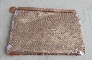 Makeup Pouch Rose Gold White Sequin Small Cosmetic Clutch Zip Bag Macys