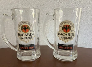 2 Bacardi Oakheart Spiced Rum Beer Mug Drinking Stein 12 oz Rippled Glasses - Picture 1 of 2