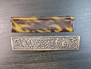 Vintage verzierter kompakter KAMM versilberter Taschenkamm - Bild 1 von 6