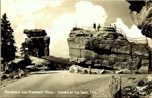 Postal con foto real RPPC Balanced & Steamboat Rock Garden of Gods Colorado - Imagen 1 de 2