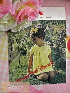 LARGE PRINT Vintage Crochet Pattern Little Girl & Baby's Dress. 2 Sizes. - Picture 1 of 1