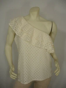 NWT BANANA REPUBLIC FLORAL LACE OFF ONE SHOULDER ASYMMETRIC RUFFLE TOP WOMEN'S M - Picture 1 of 11
