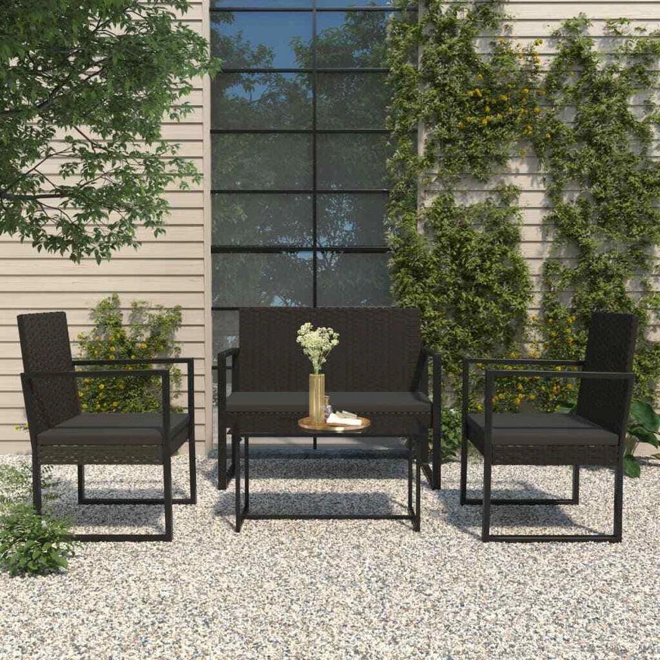 vidaXL 4-teiliges Garten-Lounge-Set mit Kissen - Schwarz (319199)