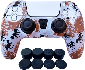 PS5 Controller Skin | Silicone Protector Cover Skin - Camo Gray + 8 Grip Caps - Picture 1 of 4