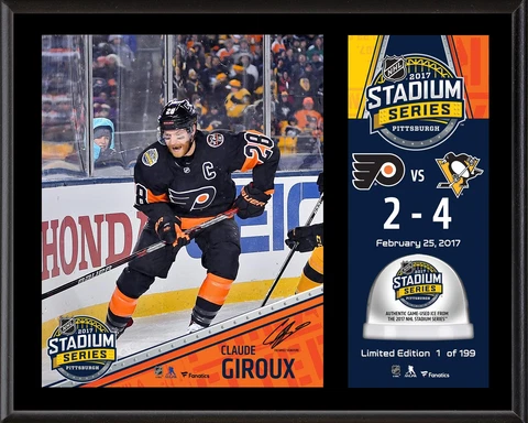 Claude Giroux Philadelphia Flyers 12x15 2017 Stadium Series Plaque & Used Ice Cover