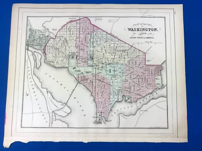 1886 Color Map WASHINGTON, DC ~ President's House, U.S. Navy Yard, Poor House - Image 1 of 4