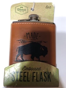 New ! Wemco Men's Cabin Life Leather Wrapped Flask - Tan - Picture 1 of 6
