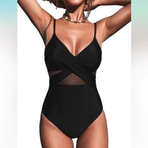 NEW 1 Pc Swimsuit Wrapped Mesh Tummy Control Bathing Suit S - Picture 1 of 5
