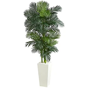 Golden Cane Palm Artificial Tree in White Tower Planter - Picture 1 of 1
