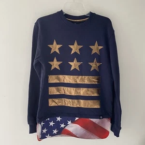 Hudson Outerwear Herren schwarz abnehmbarer Reißverschluss amerikanische Flagge Design Sweatshirt Größe S - Bild 1 von 9