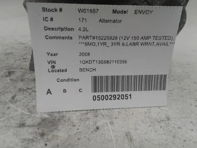 Alternador usado compatible con: GMC Envoy 2008 4,2 grado A Foto 1 de 4