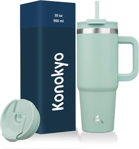 30 Oz Tumbler with Handle and 2 Straws,2 in 1 Lid Insulated Water Bottle Stainle - Picture 1 of 12