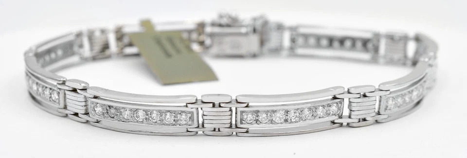 BRAZALETE TENIS ZAFIRO BLANCO LABORATORIO HOMBRE ORO BLANCO MACIZO 14k - 20,2 gramos - NUEVO CON ETIQUETAS Foto 1 de 4