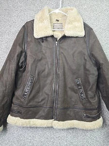 St Johns Bay Coat Mens Extra Large Brown Leather Faux Fur Lined Winter Outdoor - Picture 1 of 23