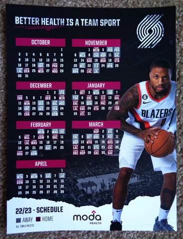 Portland Trailblazers MAGNET SCHEDULE 2022-23 Blazers SGA Damian Lillard Cover