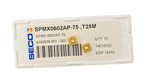 (10 piezas) Insertos de carburo SECO SPMX 0602AP-75 grado: T25M - Imagen 1 de 1