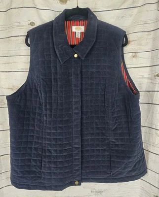 Talbots Navy Corduroy Vest Jacket 2X Womens Zip Snap Front Flannel Lined - Image 1 of 4