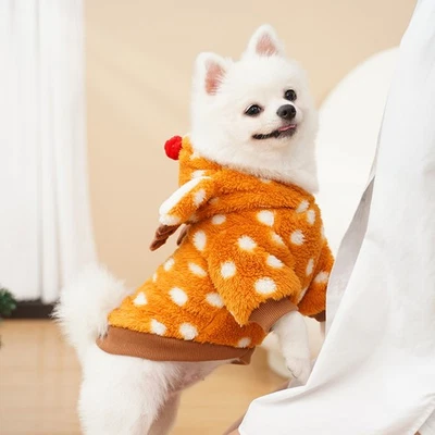 Navidad Mascota Alce Perro Gatos Abrigo Sudaderas con Capucha Cuerno Coral Vellón Cachorro Conjunto Foto 1 de 4
