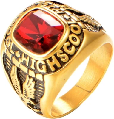 Stainless Steel Rings High School Cz US Size 7-13 Gold Tone Jewelry Retro Eagle - Image 1 of 4