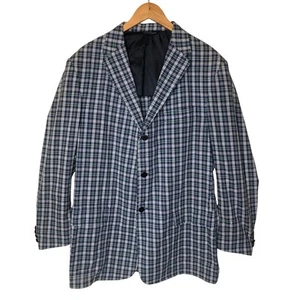 Vintage Men's Polo Ralph Lauren Summer Cotton Jacket Madras Plaid Blazer XL Blue - Picture 1 of 21
