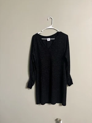Vestido Suéter Cabi Heather Negro PJ Manga Acanalada Talla Pequeña Tejido Suave Foto 1 de 4