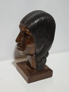 Escultura vintage de busto de madera nativo americano MCM - Imagen 1 de 3