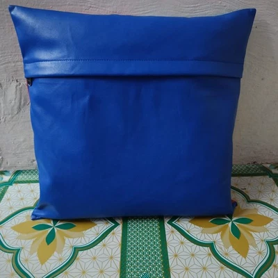 GENUINE 100% Real Blue & Pink Leather Cushion Throw Pillow Cover LivingRoomCover - Image 1 of 4