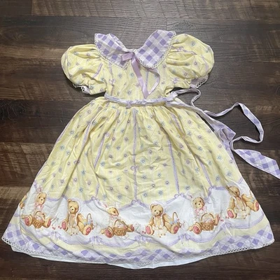 Vestido de babado vintage Daisy Kingdom feito à mão ursinho de pelúcia manga folhada 1997? Tamanho 7/8? - Imagem 1 de 4