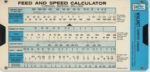 WALMET CEMENTED CARBIDES SPEED AND FEED CALCULATOR 6 1/2" x 3 1/8" - Picture 1 of 2