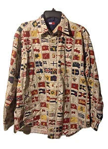 Camisa de Colección Tommy Hilfiger Para Hombre Abotonada Grande LS Estampado por Todas Partes Crestas/Banderas - Imagen 1 de 10