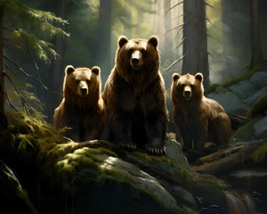 Nature Forest Bear Grizzly Canvas Art-Home Decor Wall Art Poster Print Painting - Picture 1 of 8