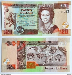 Belice 20 dólares 2020 P#69 QEII Reina Isabel II UNC - Imagen 1 de 1