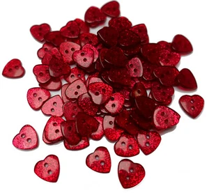 10 KNOPF HERZ HERZEN 12x13mm rot Glitzer KINDERKNÖPFE BABY KNÖPFE 2Loch Glitter - Picture 1 of 3