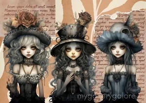 Póster vintage decoupage MUÑECAS GÓTICAS A4 imprimible arte de pared foto digital K - Imagen 1 de 1