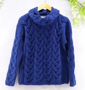 Blarney Woollen Mills Chunky Super Soft Merino Wool Cowl Neck Sweater Blue M - Picture 1 of 9