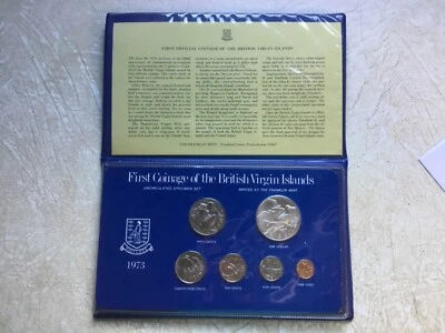 1973 PRIMEIRA CUNHAGEM DAS ILHAS VIRGENS BRITÂNICAS CONJUNTO DE MOEDAS FRANKLIN ESTADO PERFEITO ESPÉCIME - Imagem 1 de 4