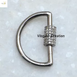Natural Pave Diamond Carabiner Lock Gold Vermeil 925 Silver Handmade Finding - Picture 1 of 12