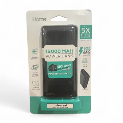 Nuevo Banco de Alimentación IHome Power Carga Rápida 15.000 mAh Cargador USB-A y USB-C Foto 1 de 2