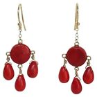 Vintage Antique Red Coral Dangle Earring 14k Yellow Gold Plated Coral Earring
