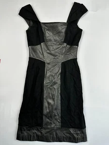 Women's Black Mini Bodycon Dress With Leather Inset- Size 2 - Picture 1 of 6