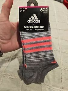 Adidas Girls No Show Socks Size 2Y-5Y 6 Pair Aeroready Superlite Socks NEW Gray - Picture 1 of 8