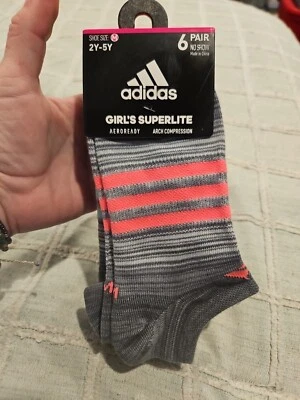 Adidas Niñas No Show Calcetines Talla 2Y-5Y 6 Pares Calcetines Aeroready Superlite NUEVO Gris Foto 1 de 4