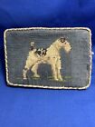 Vintage Handmade Needlework Airedale Terrier Weighted Dovetail Wooden Stand