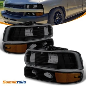Black Headlights Bumper Light For 1999-2002 Silverado 2000-06 Suburban 1500 2500 - Picture 1 of 13