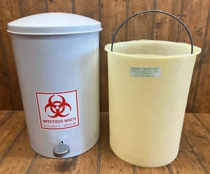 Vintage 3 Gallon Metal Round Infectious Waste Step Can w/ Germ-Fighter Pail - Picture 1 of 8