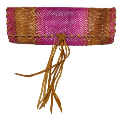 Bolso sin asas de cuero de piel de serpiente Kooba para mujer rosa marrón pitón flecos bolso de mano cartera Foto 1 de 4