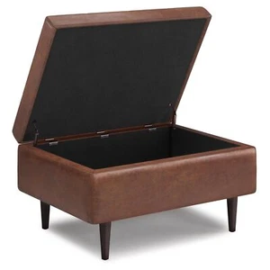 SIMPLIHOME Shay 34 Inch Wide Mid Century Modern Square Storage Ottoman in - Picture 1 of 9