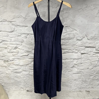Tafetta Full Slip Dress Dark Blue Nylon Snip It Vintage 40s 50s - Изображение 1 из 4