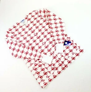 Landau Red White OU Sooner Graphic Long Sleeve Scrub Jacket Womens Medium NWT - Picture 1 of 9