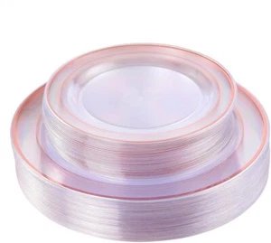 60 Pcs Rose Gold Plastic Plates, Disposable Set for Dinner & Dessert - Picture 1 of 7